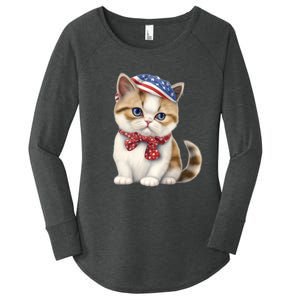 American Cat 4th Of July Cat Patriotic Cats Exotic Shorthair Kitten Women's Perfect Tri Tunic Long Sleeve Shirt