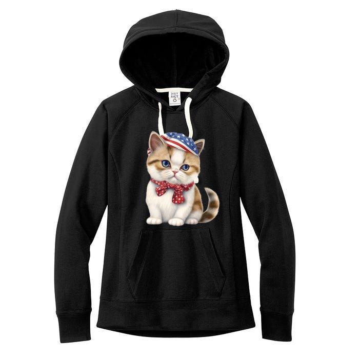 American Cat 4th Of July Cat Patriotic Cats Exotic Shorthair Kitten Women's Fleece Hoodie