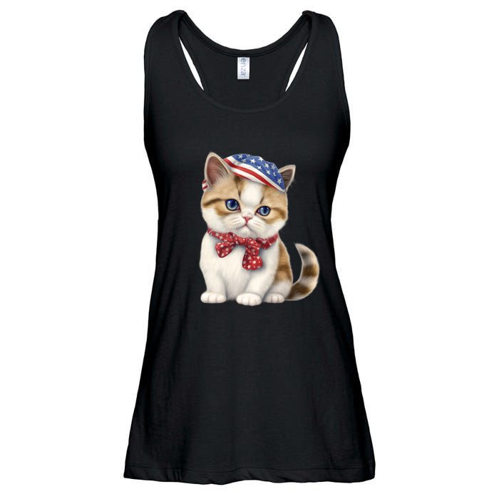 American Cat 4th Of July Cat Patriotic Cats Exotic Shorthair Kitten Ladies Essential Flowy Tank