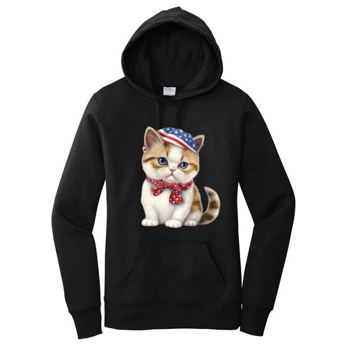 American Cat 4th Of July Cat Patriotic Cats Exotic Shorthair Kitten Women's Pullover Hoodie