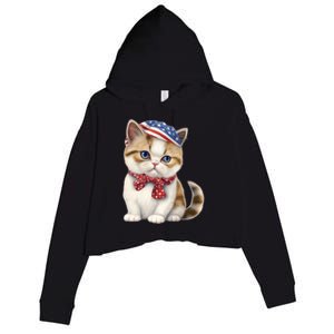 American Cat 4th Of July Cat Patriotic Cats Exotic Shorthair Kitten Crop Fleece Hoodie