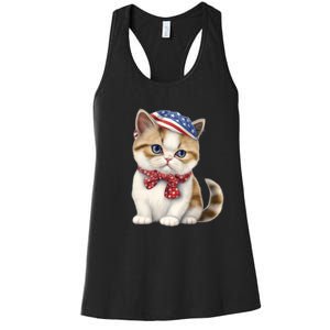 American Cat 4th Of July Cat Patriotic Cats Exotic Shorthair Kitten Women's Racerback Tank