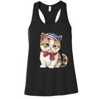 American Cat 4th Of July Cat Patriotic Cats Exotic Shorthair Kitten Women's Racerback Tank