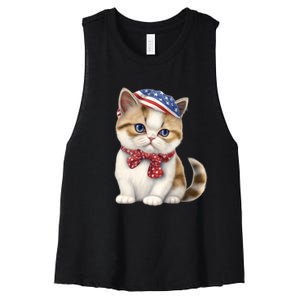 American Cat 4th Of July Cat Patriotic Cats Exotic Shorthair Kitten Women's Racerback Cropped Tank