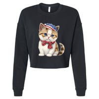 American Cat 4th Of July Cat Patriotic Cats Exotic Shorthair Kitten Cropped Pullover Crew