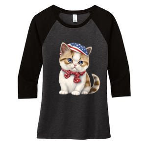 American Cat 4th Of July Cat Patriotic Cats Exotic Shorthair Kitten Women's Tri-Blend 3/4-Sleeve Raglan Shirt