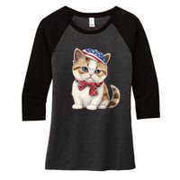 American Cat 4th Of July Cat Patriotic Cats Exotic Shorthair Kitten Women's Tri-Blend 3/4-Sleeve Raglan Shirt