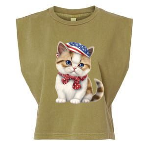 American Cat 4th Of July Cat Patriotic Cats Exotic Shorthair Kitten Garment-Dyed Women's Muscle Tee