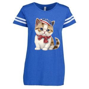 American Cat 4th Of July Cat Patriotic Cats Exotic Shorthair Kitten Enza Ladies Jersey Football T-Shirt