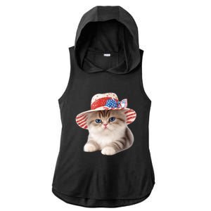 American Cat 4th Of July Cat Patriotic Cats Exotic Shorthair Kitten Ladies PosiCharge Tri-Blend Wicking Draft Hoodie Tank