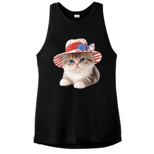 American Cat 4th Of July Cat Patriotic Cats Exotic Shorthair Kitten Ladies PosiCharge Tri-Blend Wicking Tank