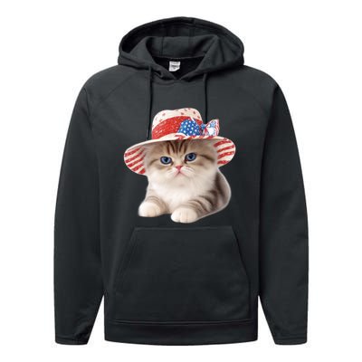 American Cat 4th Of July Cat Patriotic Cats Exotic Shorthair Kitten Performance Fleece Hoodie