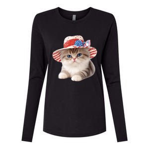 American Cat 4th Of July Cat Patriotic Cats Exotic Shorthair Kitten Womens Cotton Relaxed Long Sleeve T-Shirt