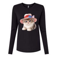 American Cat 4th Of July Cat Patriotic Cats Exotic Shorthair Kitten Womens Cotton Relaxed Long Sleeve T-Shirt