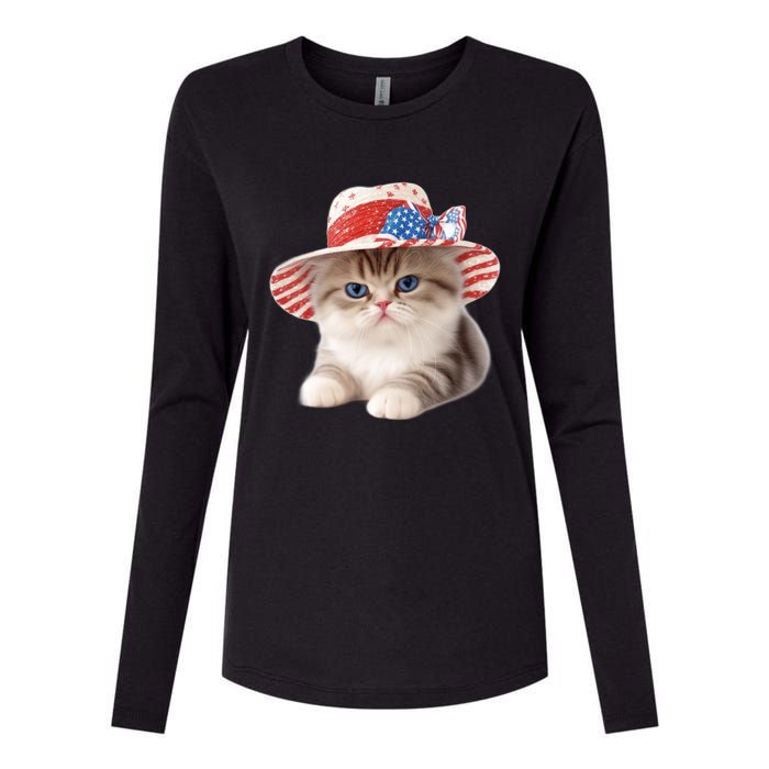 American Cat 4th Of July Cat Patriotic Cats Exotic Shorthair Kitten Womens Cotton Relaxed Long Sleeve T-Shirt