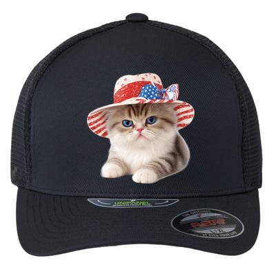 American Cat 4th Of July Cat Patriotic Cats Exotic Shorthair Kitten Flexfit Unipanel Trucker Cap