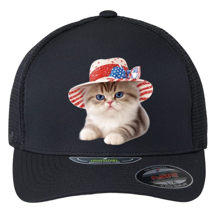 American Cat 4th Of July Cat Patriotic Cats Exotic Shorthair Kitten Flexfit Unipanel Trucker Cap