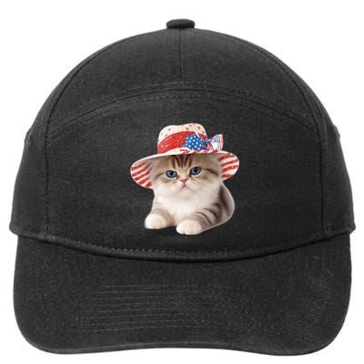 American Cat 4th Of July Cat Patriotic Cats Exotic Shorthair Kitten 7-Panel Snapback Hat