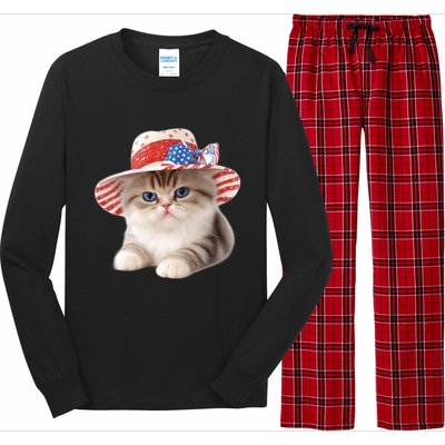 American Cat 4th Of July Cat Patriotic Cats Exotic Shorthair Kitten Long Sleeve Pajama Set