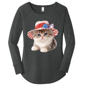 American Cat 4th Of July Cat Patriotic Cats Exotic Shorthair Kitten Women's Perfect Tri Tunic Long Sleeve Shirt