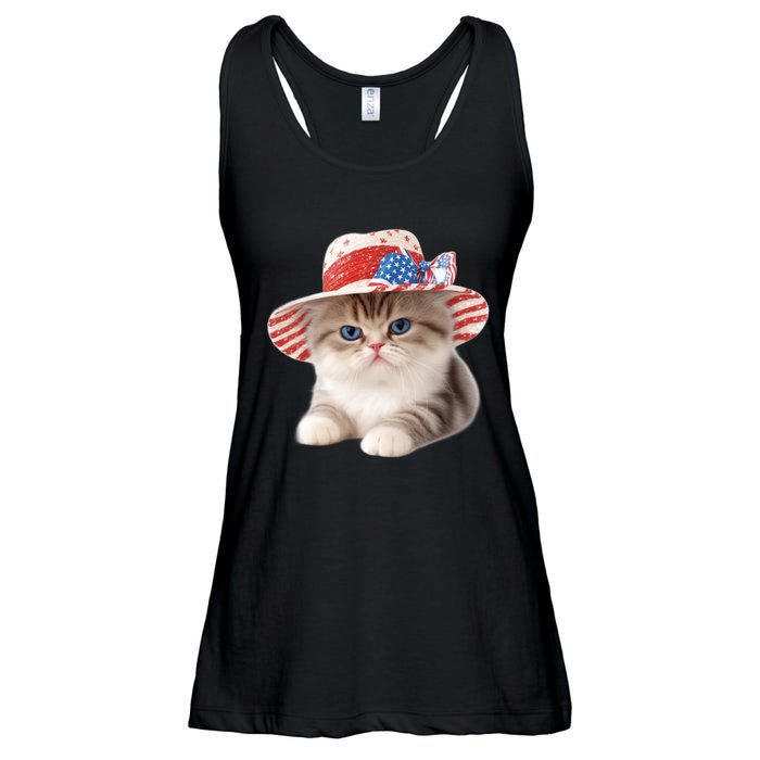 American Cat 4th Of July Cat Patriotic Cats Exotic Shorthair Kitten Ladies Essential Flowy Tank