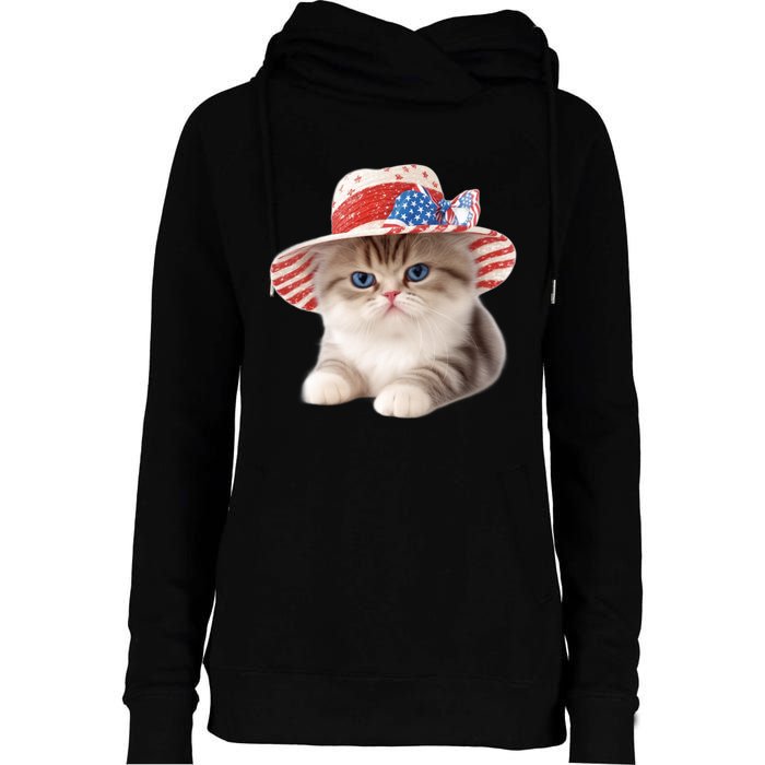 American Cat 4th Of July Cat Patriotic Cats Exotic Shorthair Kitten Womens Funnel Neck Pullover Hood