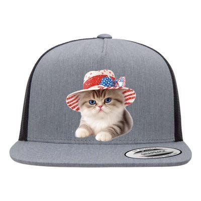 American Cat 4th Of July Cat Patriotic Cats Exotic Shorthair Kitten Flat Bill Trucker Hat