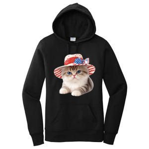 American Cat 4th Of July Cat Patriotic Cats Exotic Shorthair Kitten Women's Pullover Hoodie