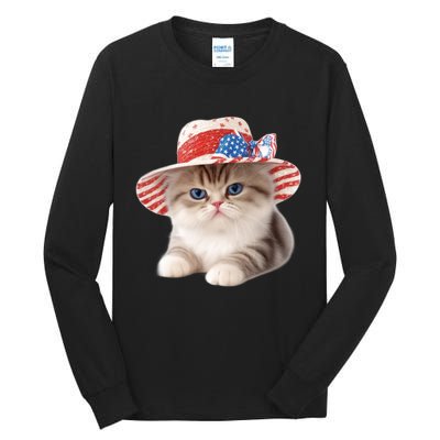 American Cat 4th Of July Cat Patriotic Cats Exotic Shorthair Kitten Tall Long Sleeve T-Shirt