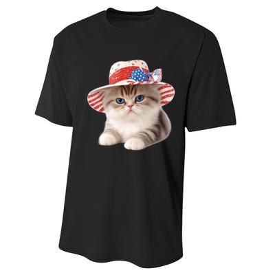 American Cat 4th Of July Cat Patriotic Cats Exotic Shorthair Kitten Performance Sprint T-Shirt