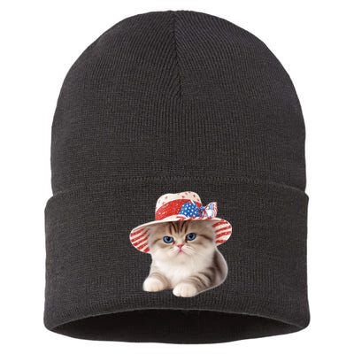 American Cat 4th Of July Cat Patriotic Cats Exotic Shorthair Kitten Sustainable Knit Beanie