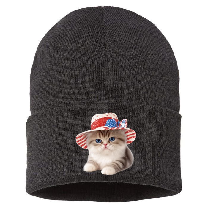 American Cat 4th Of July Cat Patriotic Cats Exotic Shorthair Kitten Sustainable Knit Beanie