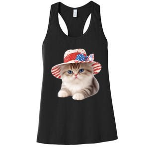 American Cat 4th Of July Cat Patriotic Cats Exotic Shorthair Kitten Women's Racerback Tank