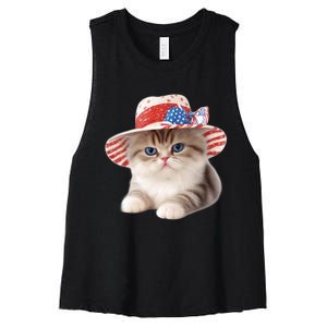 American Cat 4th Of July Cat Patriotic Cats Exotic Shorthair Kitten Women's Racerback Cropped Tank