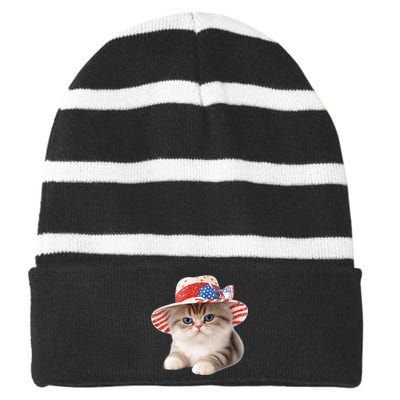 American Cat 4th Of July Cat Patriotic Cats Exotic Shorthair Kitten Striped Beanie with Solid Band