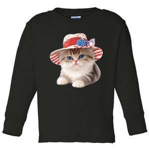 American Cat 4th Of July Cat Patriotic Cats Exotic Shorthair Kitten Toddler Long Sleeve Shirt