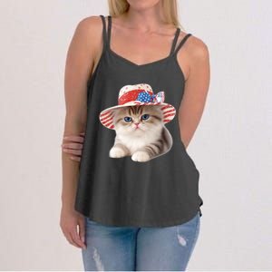 American Cat 4th Of July Cat Patriotic Cats Exotic Shorthair Kitten Women's Strappy Tank