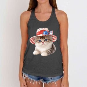 American Cat 4th Of July Cat Patriotic Cats Exotic Shorthair Kitten Women's Knotted Racerback Tank