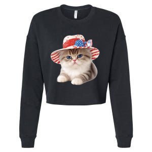 American Cat 4th Of July Cat Patriotic Cats Exotic Shorthair Kitten Cropped Pullover Crew