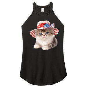 American Cat 4th Of July Cat Patriotic Cats Exotic Shorthair Kitten Women's Perfect Tri Rocker Tank