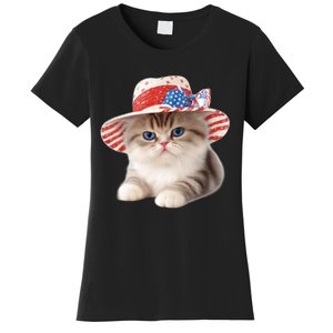 American Cat 4th Of July Cat Patriotic Cats Exotic Shorthair Kitten Women's T-Shirt