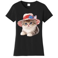 American Cat 4th Of July Cat Patriotic Cats Exotic Shorthair Kitten Women's T-Shirt