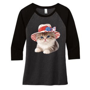 American Cat 4th Of July Cat Patriotic Cats Exotic Shorthair Kitten Women's Tri-Blend 3/4-Sleeve Raglan Shirt