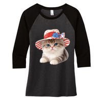 American Cat 4th Of July Cat Patriotic Cats Exotic Shorthair Kitten Women's Tri-Blend 3/4-Sleeve Raglan Shirt