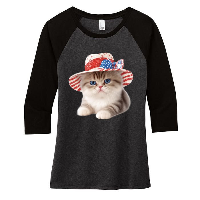 American Cat 4th Of July Cat Patriotic Cats Exotic Shorthair Kitten Women's Tri-Blend 3/4-Sleeve Raglan Shirt