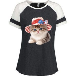 American Cat 4th Of July Cat Patriotic Cats Exotic Shorthair Kitten Enza Ladies Jersey Colorblock Tee