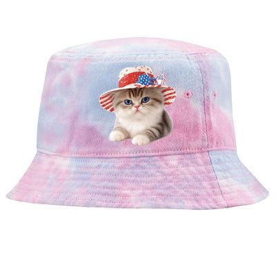 American Cat 4th Of July Cat Patriotic Cats Exotic Shorthair Kitten Tie-Dyed Bucket Hat