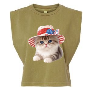 American Cat 4th Of July Cat Patriotic Cats Exotic Shorthair Kitten Garment-Dyed Women's Muscle Tee