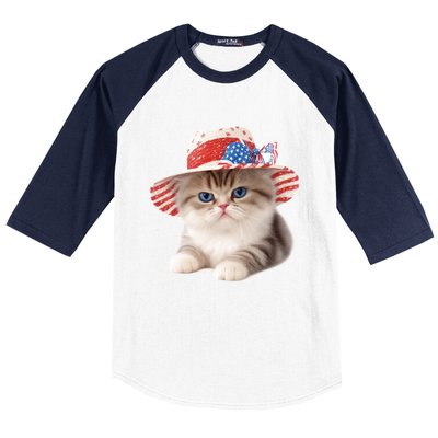 American Cat 4th Of July Cat Patriotic Cats Exotic Shorthair Kitten Baseball Sleeve Shirt