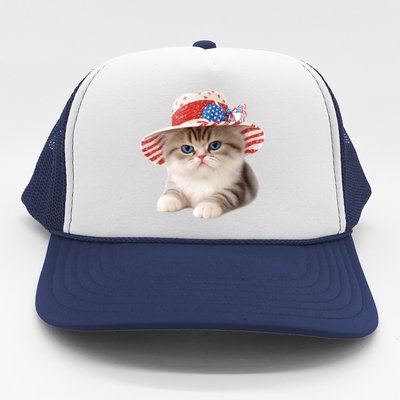 American Cat 4th Of July Cat Patriotic Cats Exotic Shorthair Kitten Trucker Hat